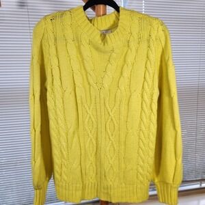 Crown & Ivy Large $60 Yellow Cable Knit Pullover Sweater Preppy Bright
